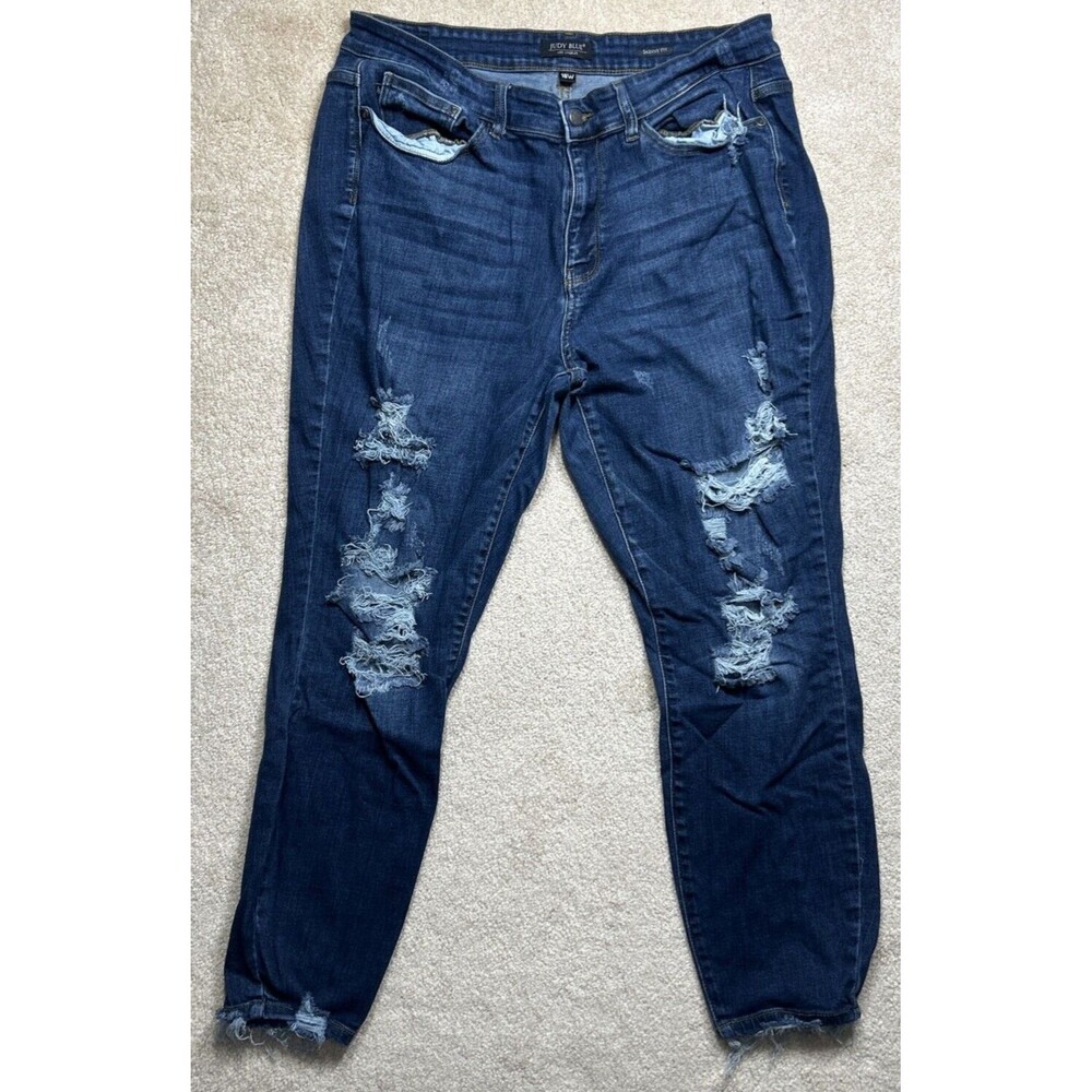 Judy Blue Jeans Women's Sz 18W Blue Skinny Fit Plus Size Distressed Stretch EUC!